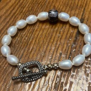 Elegant Pearl Bracelet with Silver Clasp.  Fine jewelry look.